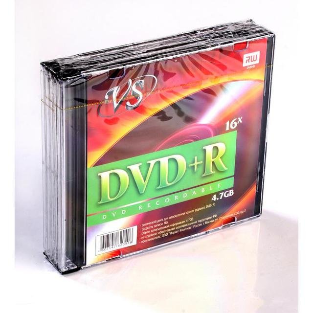 Диск DVD+R 4,7Gb 16x VS, Slim Case (5шт)