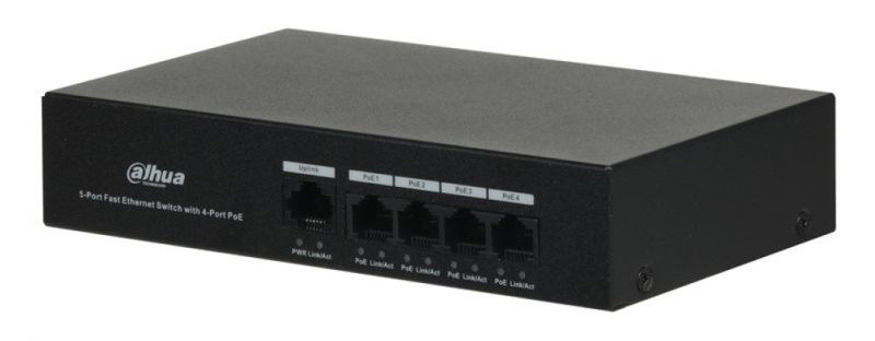 Коммутатор DAHUA PFS3005-4ET-36, кол-во портов: 5x100 Мбит/с, PoE: 4шт.x30W (макс. 36W) (DH-PFS3005-4ET-36) - фото 1