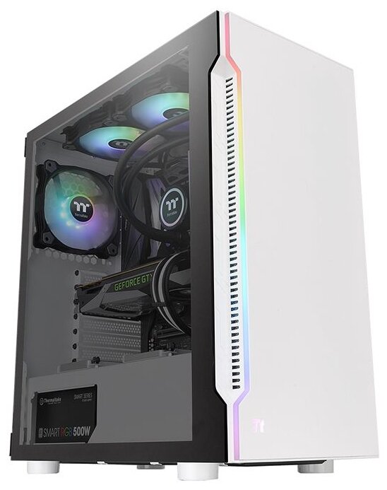 Корпус Thermaltake H200 TG Snow RGB, ATX, Midi-Tower, 2xUSB 3.0, RGB подсветка, белый, без БП (CA-1M3-00M6WN-00)