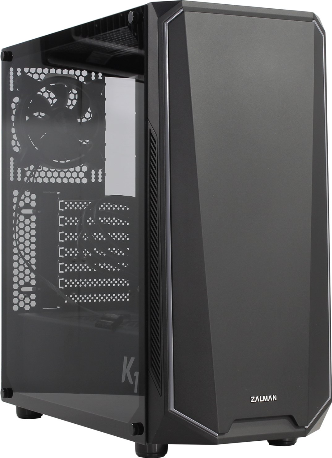 Корпус Zalman K1, ATX, Midi-Tower, RGB подсветка, черный, без БП