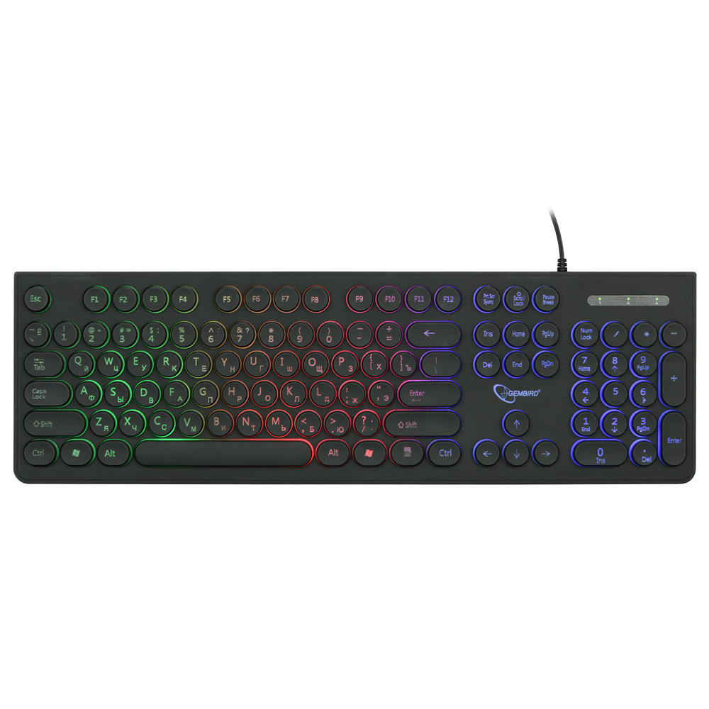 

Клавиатура проводная Gembird KB-240L, мембранная, подсветка, USB, черный, KB-240L