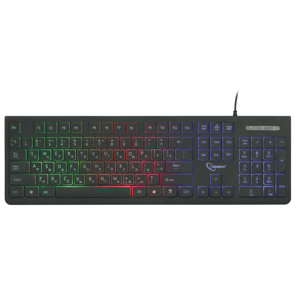 

Клавиатура проводная Gembird KB-250L, мембранная, подсветка, USB, черный, KB-250L