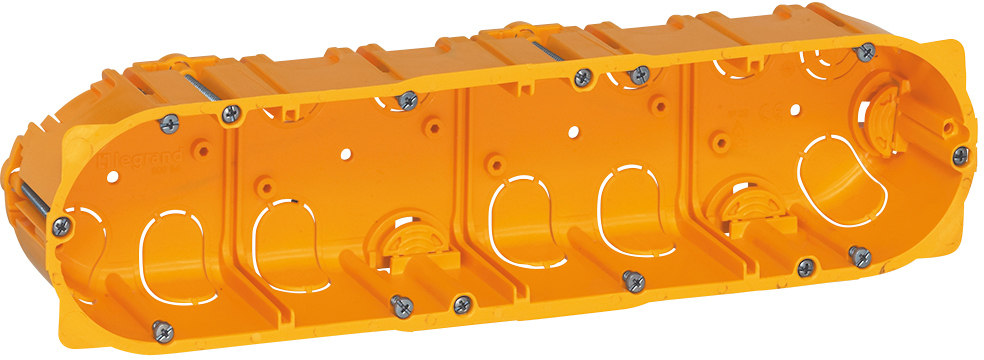 Коробка установочная Legrand Batibox, 10-модулей, 4-места ⌀67ммx40мм, для полых стен, оранжевый (080044)