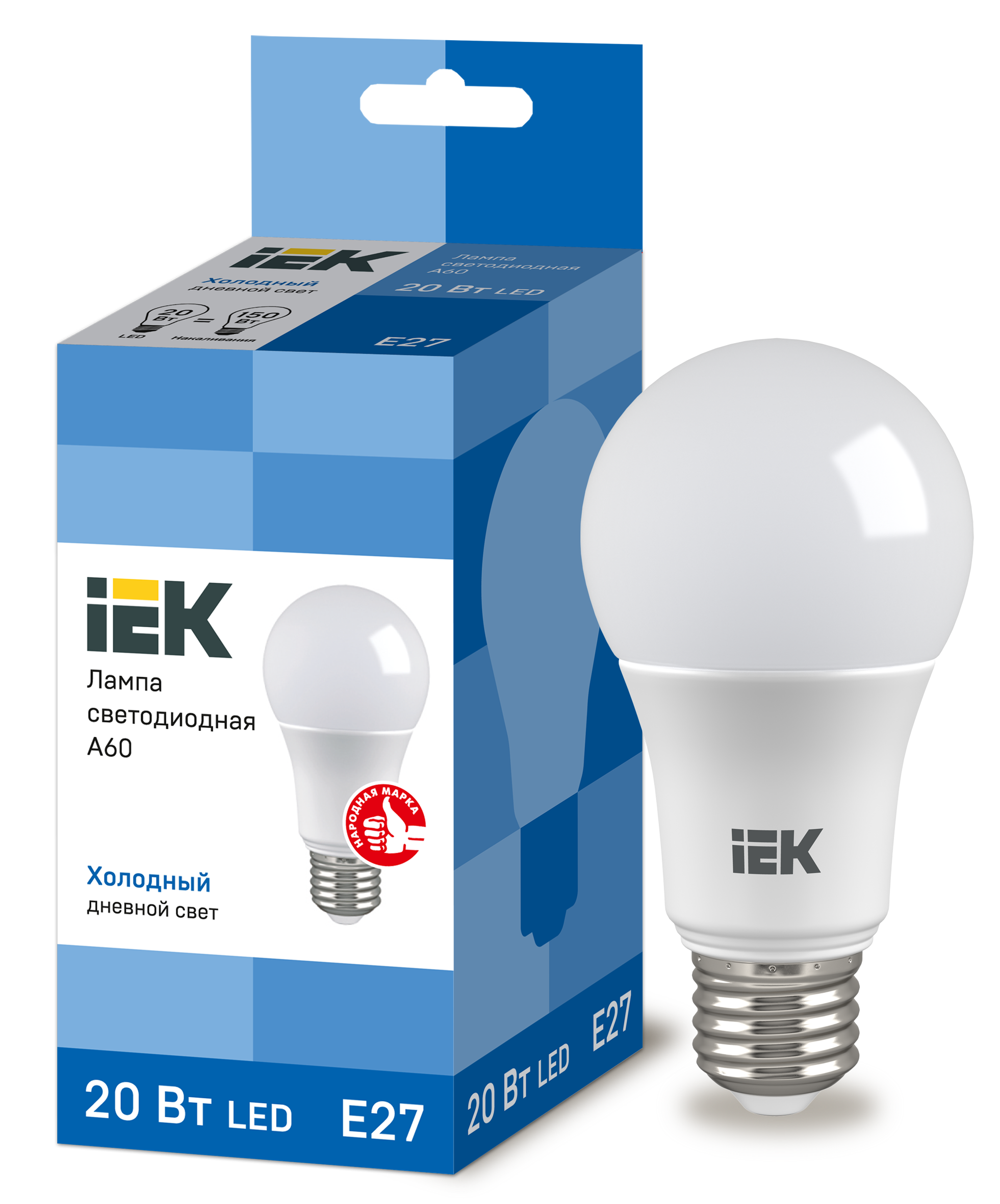 Лампа светодиодная E27 груша/A60, 20 Вт, IEK