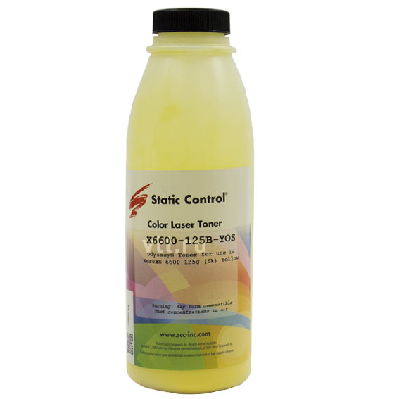 

Тонер Static Control X6600-125B-YOS, бутыль 125 г, желтый, совместимый для Xerox 6600/WC6605, X6600-125B-YOS