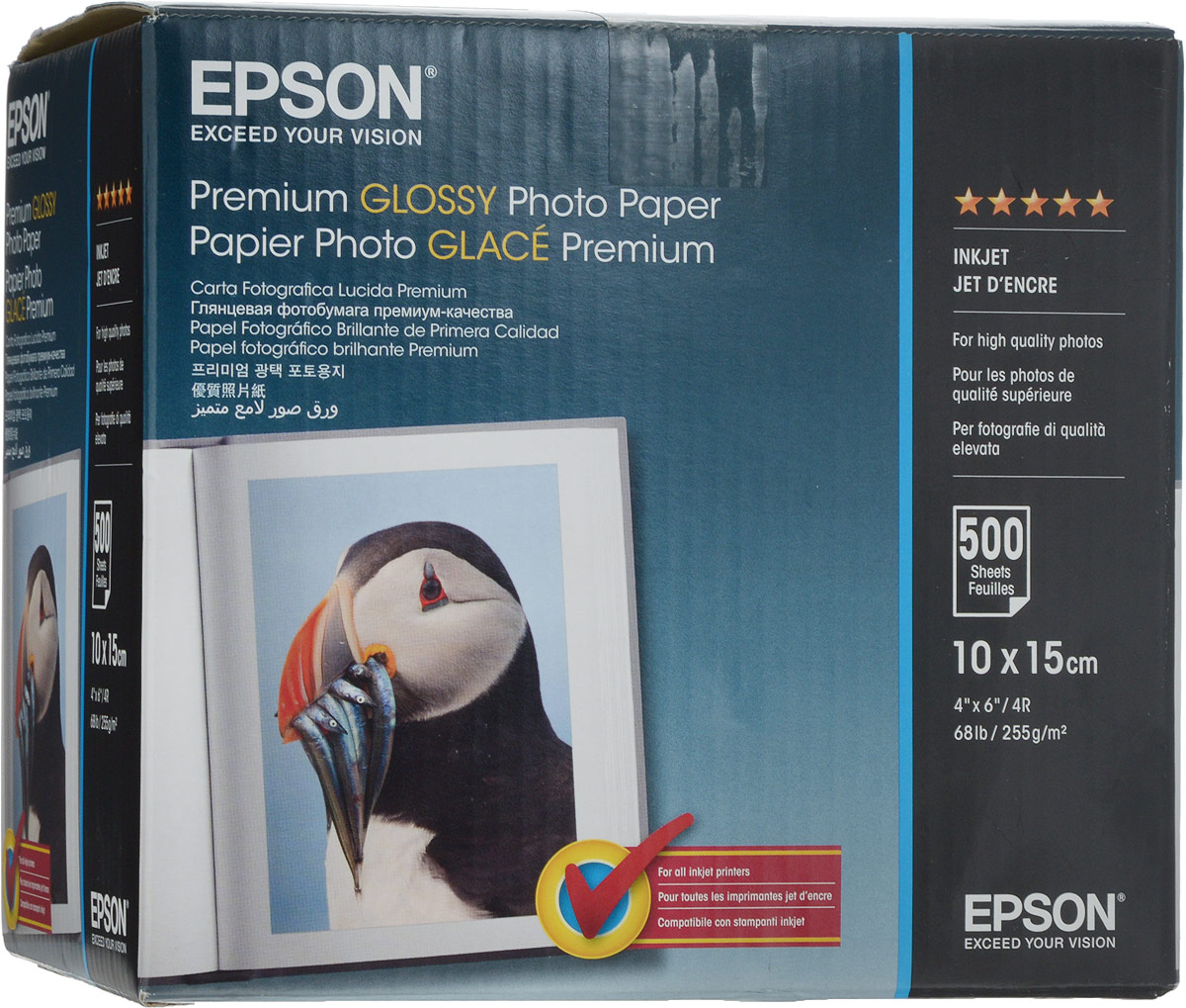 

Фотобумага A6 255г/м2 глянцевая, 500 листов, односторонняя, Epson S041826/C13S041826 для струйной печати, Белый, S041826