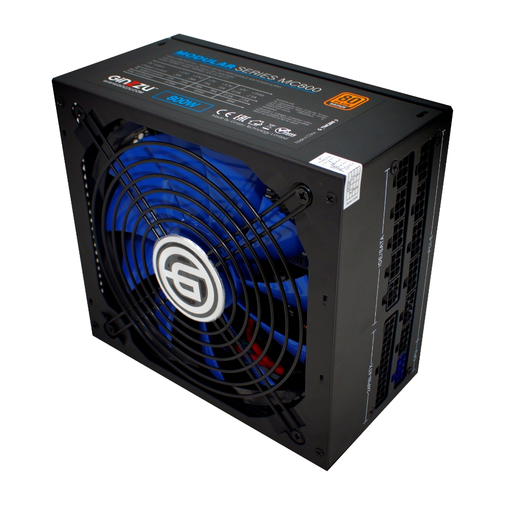 Блок питания 800 Вт, Ginzzu MC800, 140 мм 80 Plus Bronze