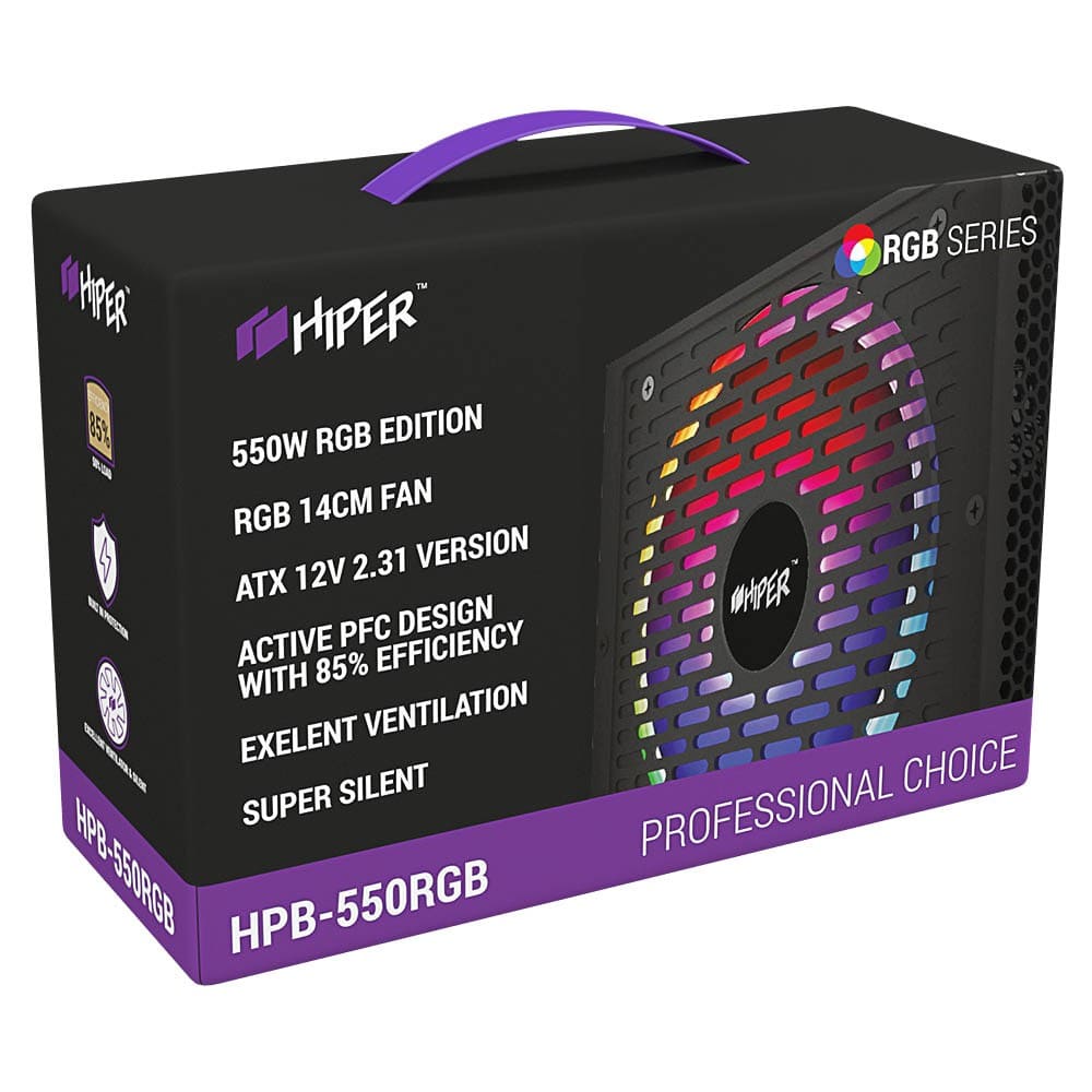 

Блок питания 550 Вт ATX HIPER HPB-550RGB, 140 мм, HPB-550RGB