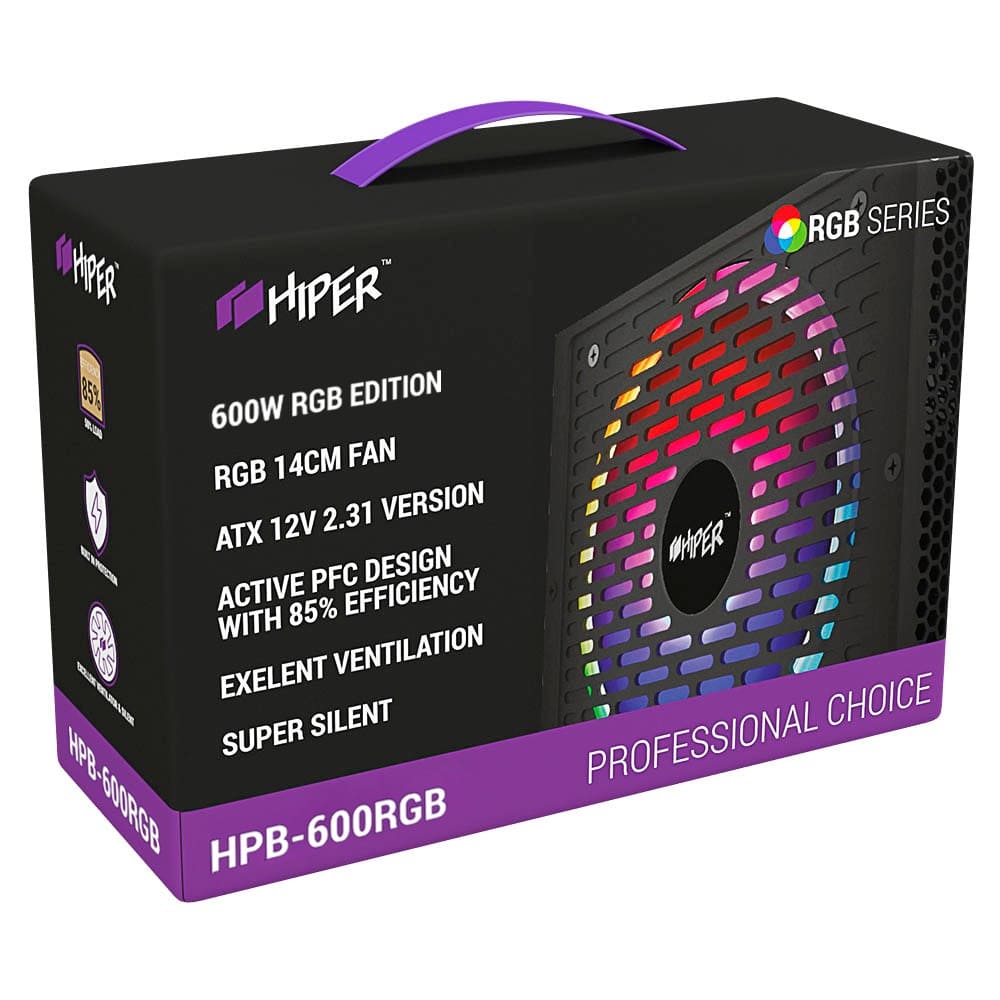 

Блок питания 600 Вт ATX HIPER HPB-600RGB, 140 мм, HPB-600RGB