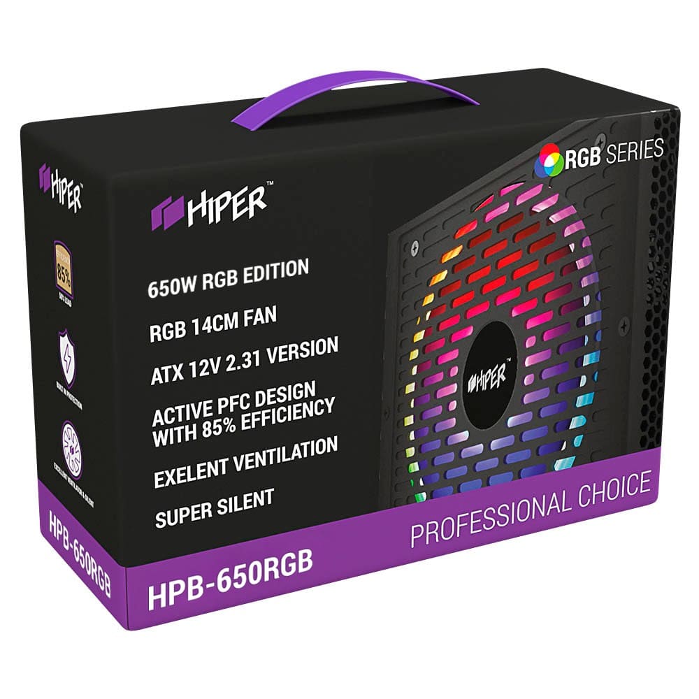 

Блок питания 650 Вт ATX HIPER HPB-650RGB, 140 мм, Черный, HPB-650RGB