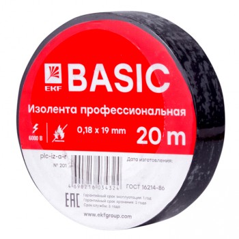 Изолента ПВХ, 180 мкм/1.9 см/20 м, черная, EKF PROxima (plc-iz-a-b)