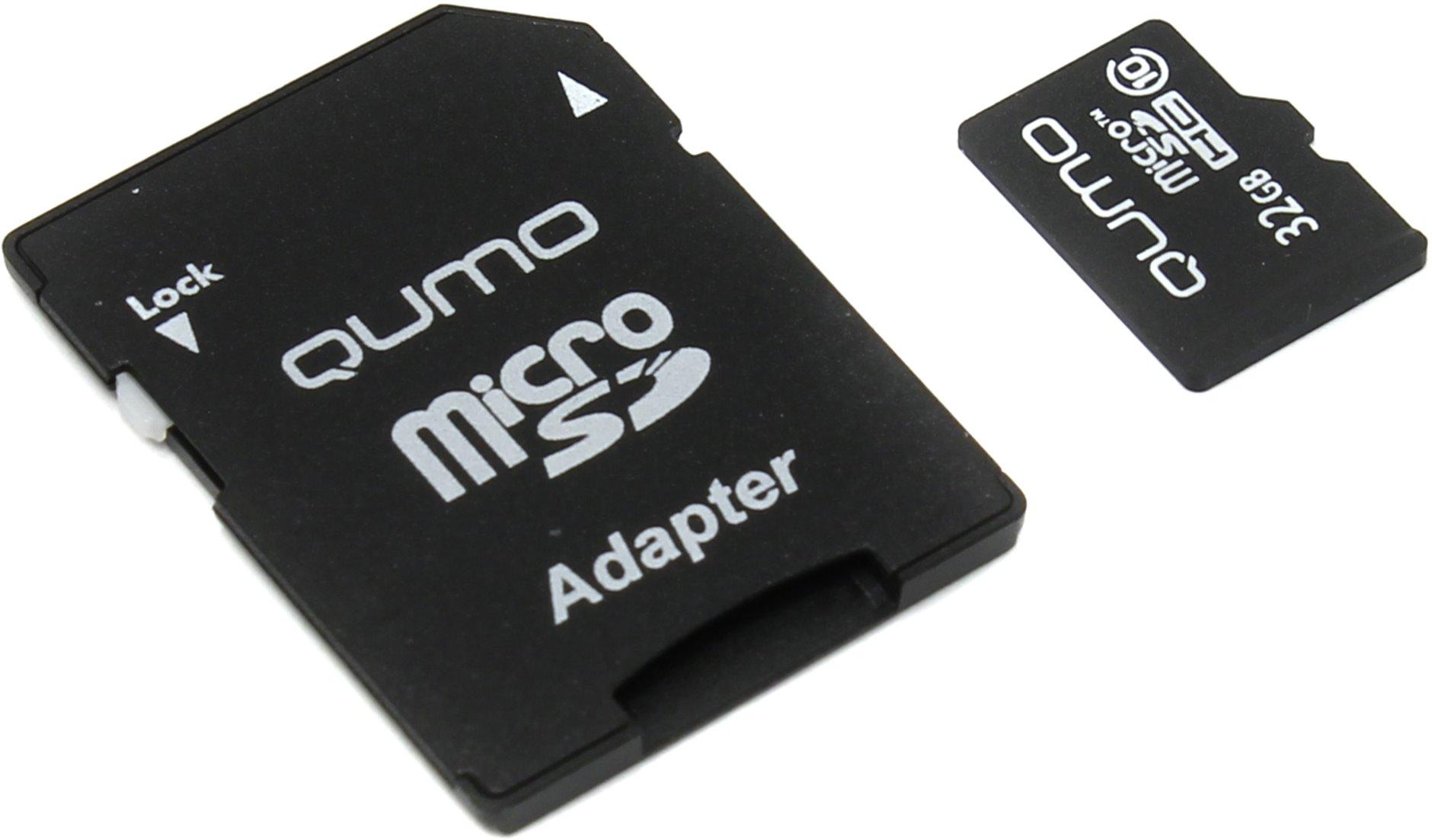 Карта памяти 32Gb microSDHC Qumo Class 10 + адаптер