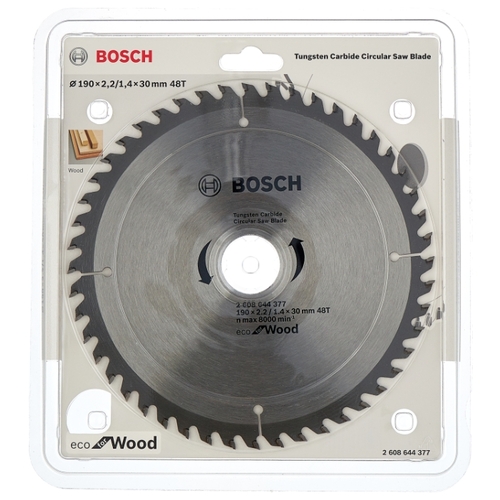 

Пильный диск BOSCH Eco Wood, ⌀190мм x 30мм по дереву, чистый рез, 48Т, 1шт. (2608644377)