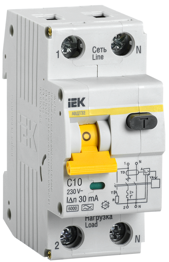 Дифференциальный автомат IEK, 2P, C, 10А