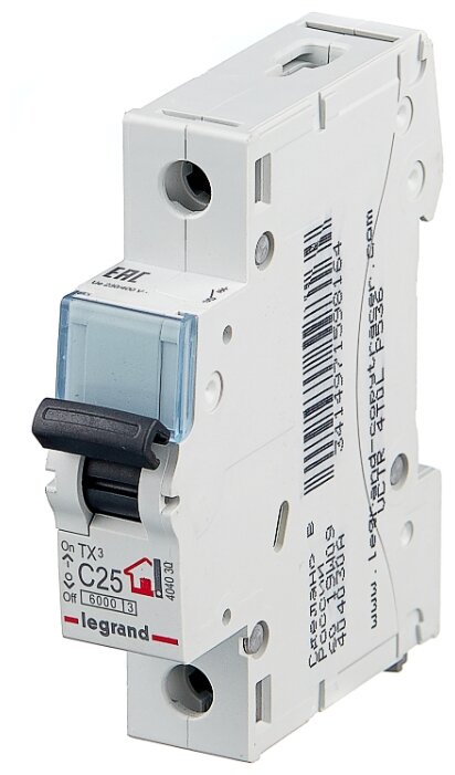 

Выключатель автоматический Legrand TX³ однополюсный (1P/1П) 25А C 6кА (404030)