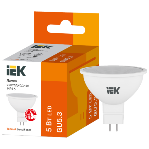 Лампа светодиодная GU5.3, MR16, 5 Вт, 3000K, IEK