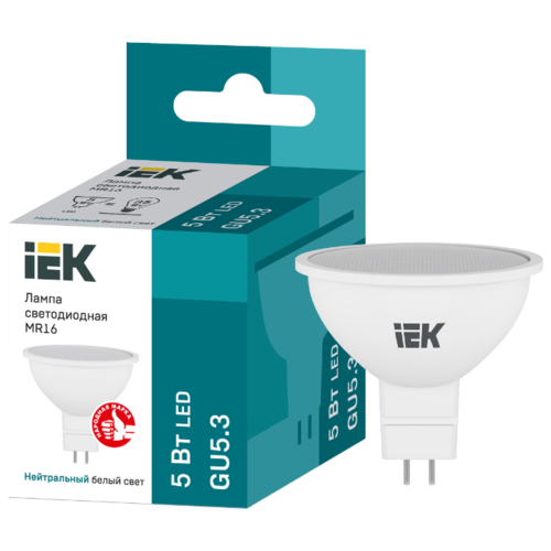 Лампа светодиодная GU5.3, MR16, 5 Вт, 4000K, IEK