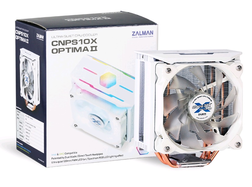

Кулер для процессора Zalman CNPS10X Optima II (White) для Socket/115x/1200/1356/1366/2011/2011-3/AM2+/AM3/AM3+/FM1/AM4/FM2/FM2+, 120 мм, 1500rpm, 27 дБА, 130 Вт, 4-pin PWM, Al+Cu, RGB (CNPS10X OPTIMA II (White)), CNPS10X Optima II (White)