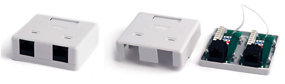

Розетка RJ-45+RJ-45 открытый монтаж категория 6, Hyperline (SB2-2-8P8C-C6-WH)
