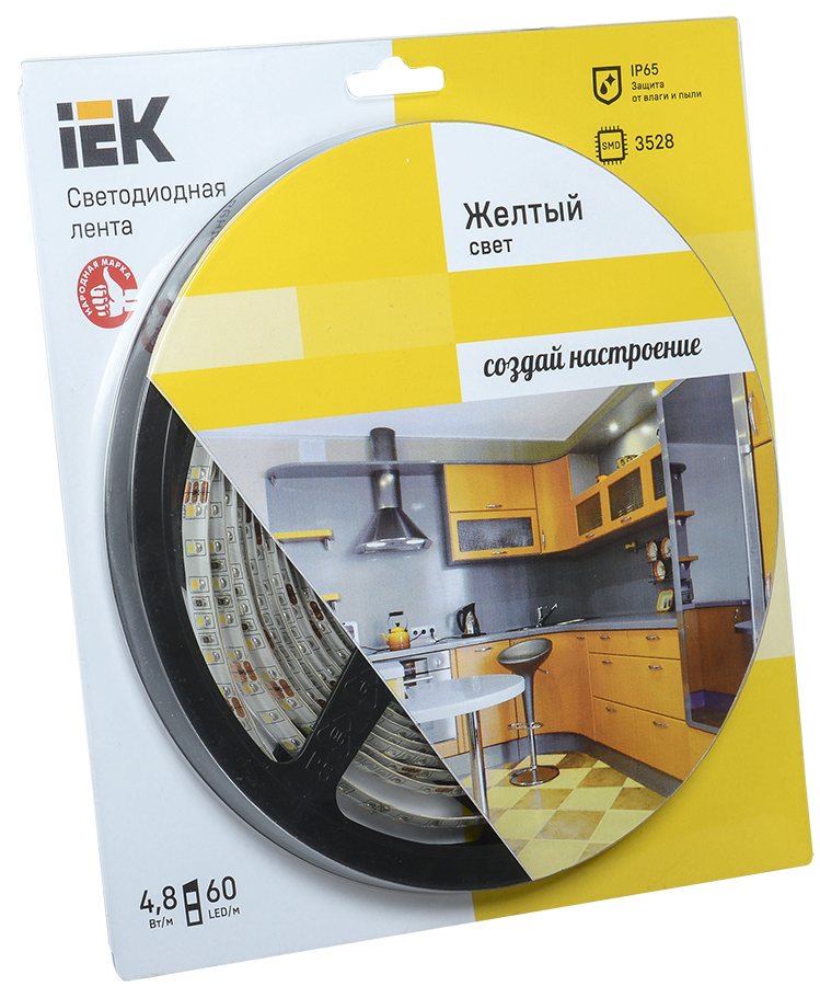 

Лента светодиодная, 5м, SMD 3528, 60шт./5W на метр, 12 В, желтый, IP65 IEK (LSR1-4-060-65-1-05), 0