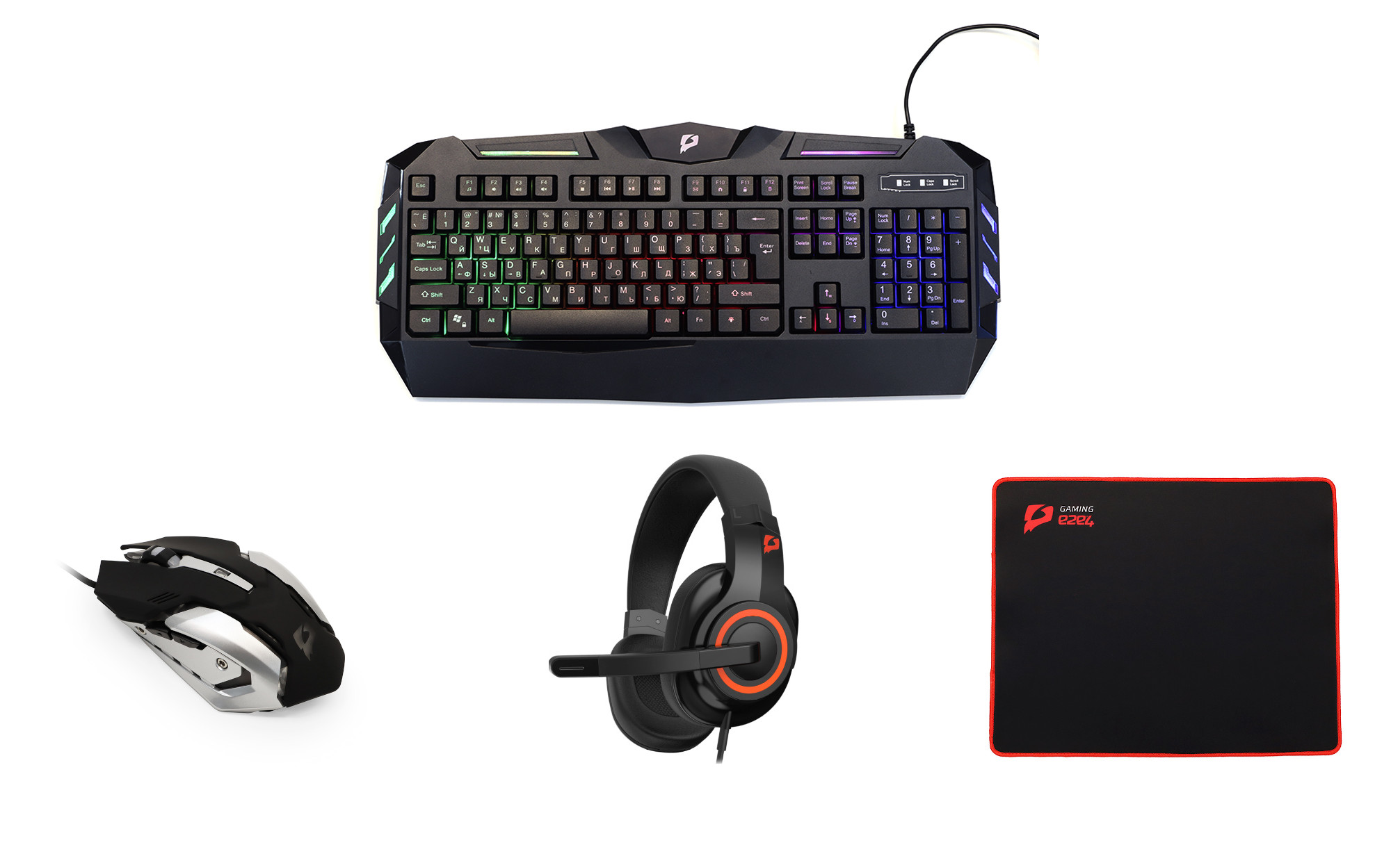 Клавиатура, мышь, гарнитура, коврик e2e4 Gaming Kit 2021, USB, черный (Kit-KB-MS-HDS-PADXL)
