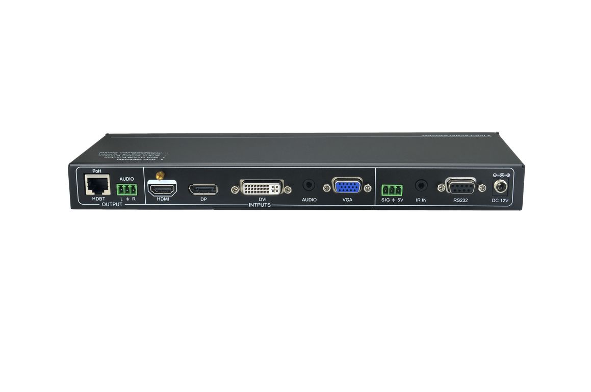 Презентационный коммутатор Digis SS-1819, HDMI, 3840x2160 до 100м, 4х1 Digis, x1 HDMI / DP / DVI / VGA входы, x1 HDBT выход, 4K 60Гц 4:2:0, HDMI 1.4 (10,2 Гб/с), HDCP 2.2, IR, RS232, небалансный (phoenix 3p) аудио выход (SS-1819)