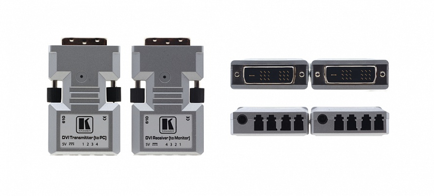 Приёмопередатчик Kramer 610R/T, DVI, 1920x1200 до 500м, Волоконно-оптические передатчик и приемник Kramer для сигнала DVI с отсоединяемым кабелем (комплект), длина линии передачи до 500 м, совместимы с HDTV. (610R/T)