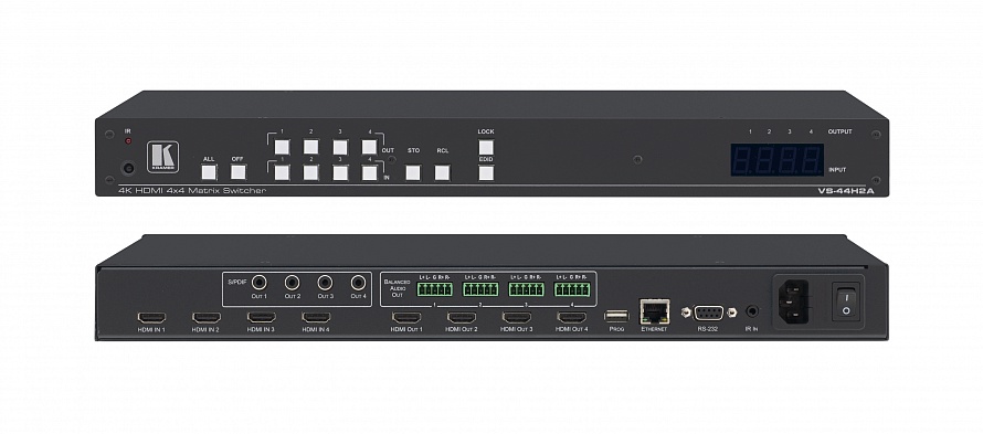 Матричный коммутатор Kramer VS-44H2A, 3840x2160, 4х4 HDMI с деэмбедированием звука; поддержка 4K60 4:4:4 (20-80445030)