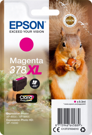 

Картридж струйный Epson 378XL (C13T37934020), пурпурный, оригинальный, объем 9.3мл, ресурс 500 страниц, для Expression Photo XP-8500/XP-8505, HD XP-15000, 378XL