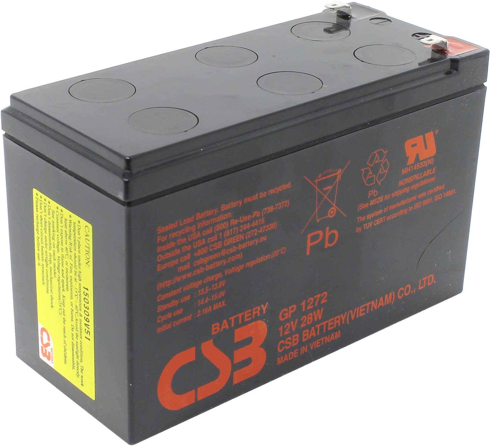 

Аккумуляторная батарея для ИБП CSB GP GP1272 F1 (28W), 12V, 7.2Ah, Черный, GP1272 F1 (28W)