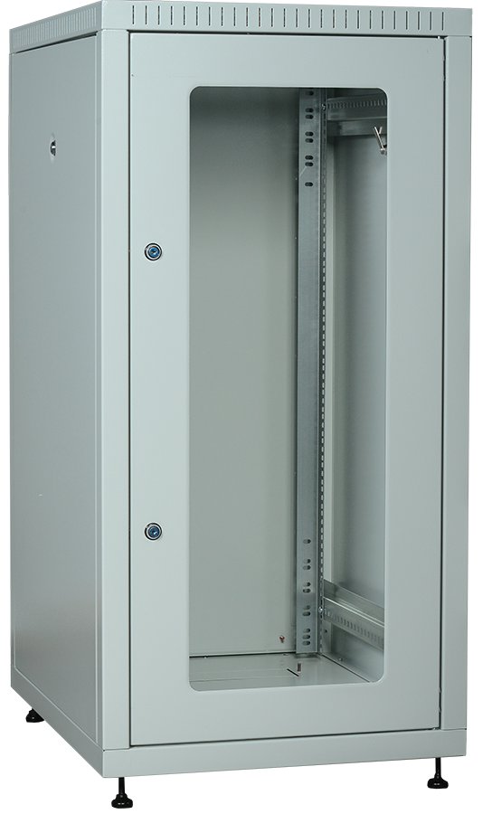 Шкаф телекоммуникационный напольный 24U 600x600, стекло/металл, серый, разборный, ITK LINEA E (LE35-24U66-GM)