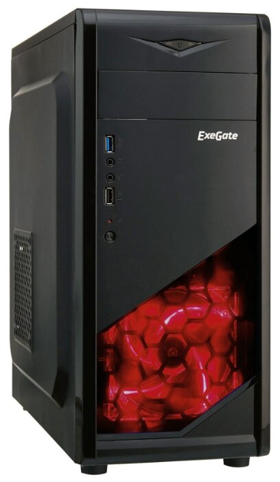 Корпус ExeGate EVO-8207, ATX, Midi-Tower, USB 3.0, красная подсветка, черный/красный, без БП (EX281255RUS)