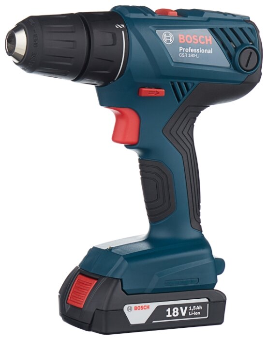 

Дрель-шуруповерт Bosch GSR 180-LI, аккумуляторный, 54 Н·м, 1700 об/мин, 18V, 1.5 А·ч, Li-Ion, два акб, быстрозажимной патрон, кейс, 1.6кг (06019F8120), GSR 180-LI