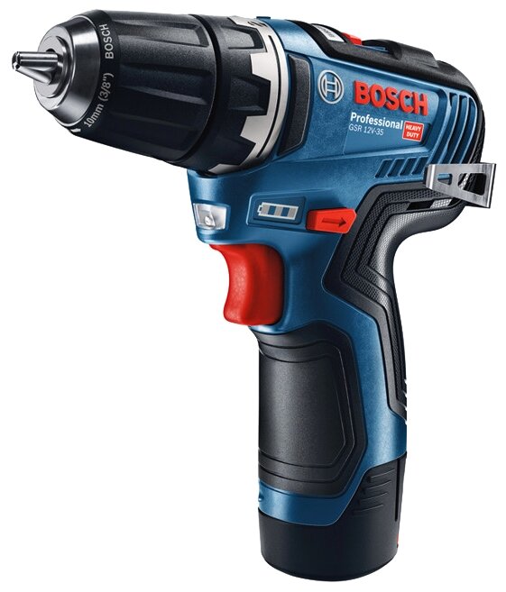 

Дрель-шуруповерт Bosch GSR 12V-35, аккумуляторный, 35 Н·м, 1750 об/мин, 12V, 3 А·ч, Li-Ion, два акб, быстрозажимной патрон, кейс, 750г (06019H8002), GSR 12V-35