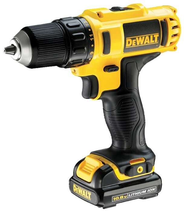 Дрель-шуруповерт DeWALT DCD710C2, аккумуляторный, 24 нм, 1500 об/мин, 10.8V, 1.3 А·ч, Li-Ion, два акб, быстрозажимной патрон, кейс, 1.1 кг (DCD710C2-KS)