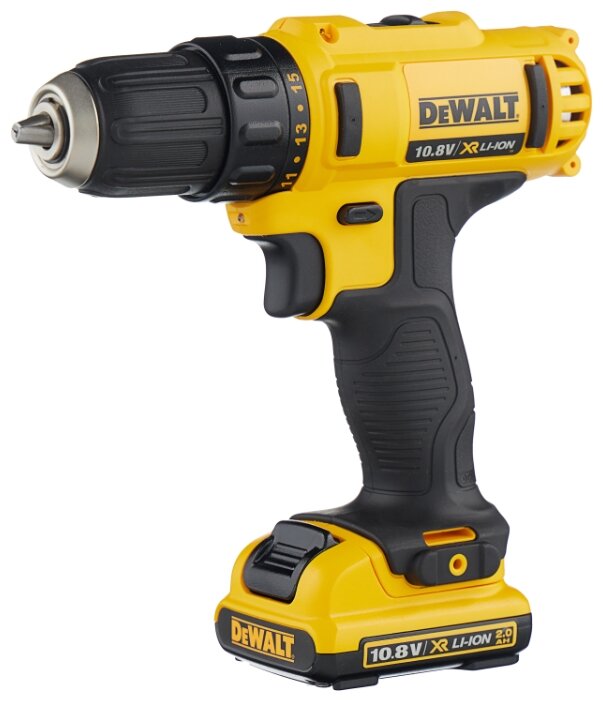 Дрель-шуруповерт DeWALT DCD710D2, аккумуляторный, 24 Н·м, 1500 об/мин, 10.8V, 2 А·ч, Li-Ion, два акб, быстрозажимной патрон, кейс, 1.1кг (DCD710D2-KS)