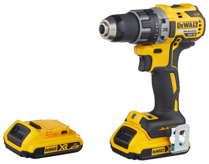 Дрель-шуруповерт DeWALT DCD791D2, аккумуляторный, 70 Н·м, 2000 об/мин, 18V, 2 А·ч, Li-Ion, два акб, быстрозажимной патрон, кейс, 1.5кг (DCD791D2-QW)