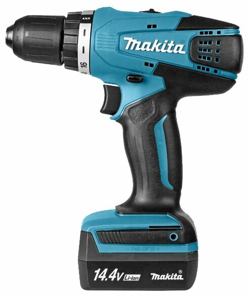 Дрель-шуруповерт Makita DF347DWEX8, аккумуляторный, 30 Н·м, 1400 об/мин, 14.4V, 1.5 А·ч, Li-Ion, два акб, быстрозажимной патрон, кейс, 1.4кг