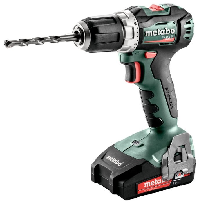 Дрель-шуруповерт Metabo BS 18 L BL, аккумуляторный, 60 Н·м, 1850 об/мин, 18V, 2 А·ч, Li-Ion, два акб, быстрозажимной патрон, кейс, 1.2кг (602326500)