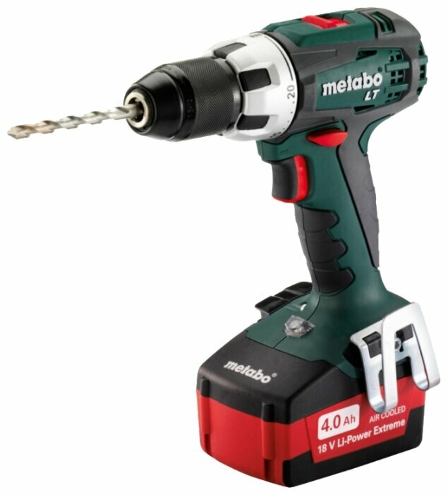 Дрель-шуруповерт Metabo BS 18 LT, аккумуляторный, 60 Н·м, 1600 об/мин, 18V, 4 А·ч, Li-Ion, два акб, быстрозажимной патрон, кейс, 1.8кг (602102500)