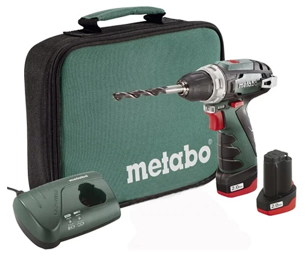 Дрель-шуруповерт Metabo PowerMaxx BS, аккумуляторный, 34 Н·м, 1400 об/мин, 10.8V, 2 А·ч, Li-Ion, два акб, быстрозажимной патрон, 800г (600079550)