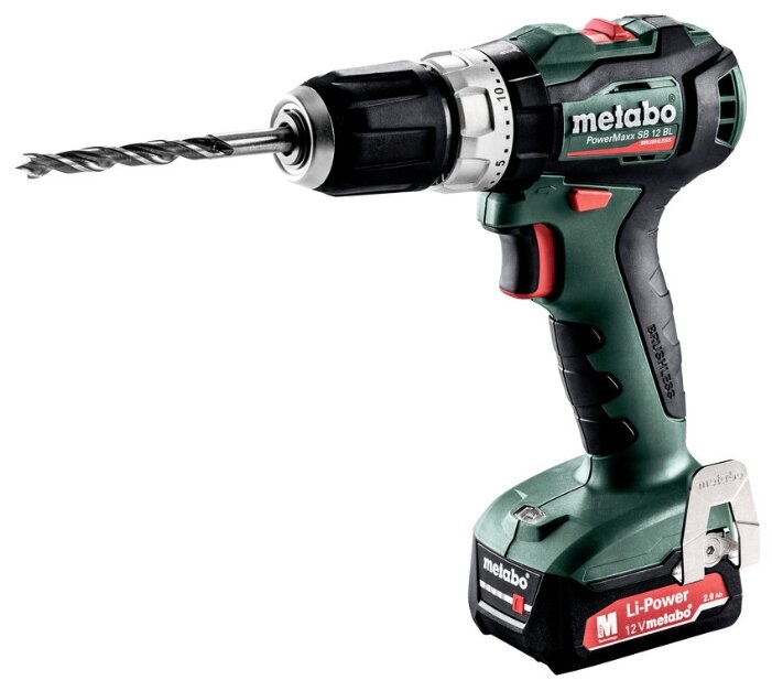 Дрель-шуруповерт Metabo PowerMaxx SB 12 BL, аккумуляторный, 45 Н·м, 1650 об/мин, 12V, 2 А·ч, Li-Ion, два акб, быстрозажимной патрон, кейс, 1.1кг (601077500)