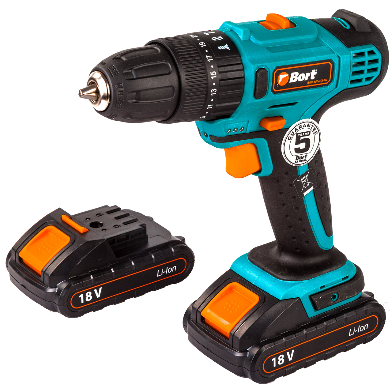 

Дрель-шуруповерт Bort BAB-18IX2LI-FD, аккумуляторный, 37 Н·м, 1500 об/мин, 18V, 1.5 А·ч, Li-Ion, два акб, быстрозажимной патрон, сумка, 1.1кг (91275998), BAB-18IX2LI-FD