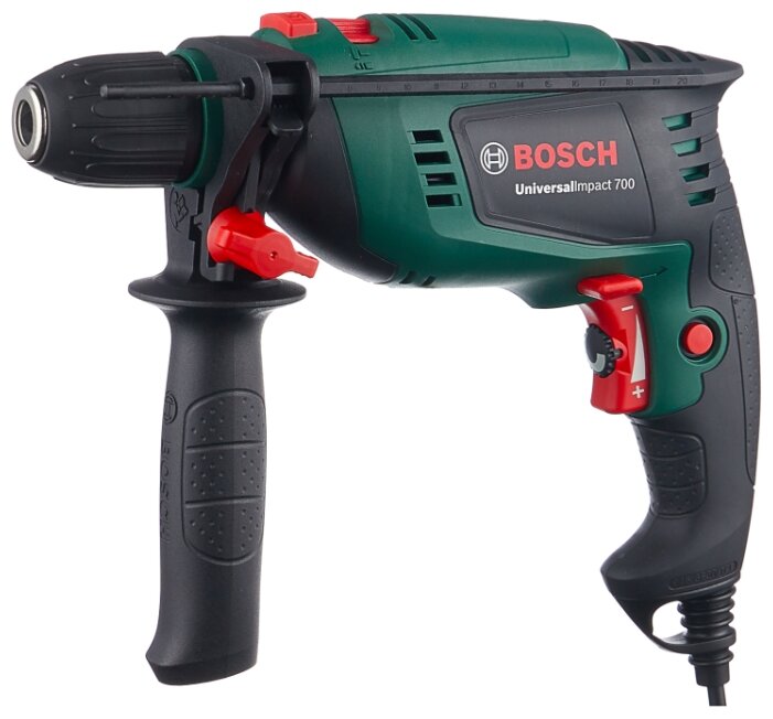 

Дрель BOSCH UniversalImpact 700, сетевая, 701Вт, 17 Н·м, 3000 об/мин, ударная, быстрозажимной патрон, кейс, 1.7кг (0603131020), UniversalImpact 700