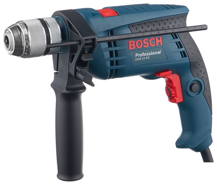 Дрель BOSCH GSB 13 RE (БЗП), сетевая, 600 Вт, 10.8 нм, 2800 об/мин, ударная, быстрозажимной патрон, 1.8 кг (0601217100)