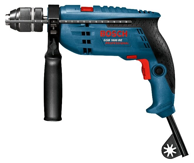 

Дрель BOSCH GSB 1600 RE, сетевая, 700 Вт, 3000 об/мин, ударная, быстрозажимной патрон, 1.9 кг (0601218121), GSB 1600 RE