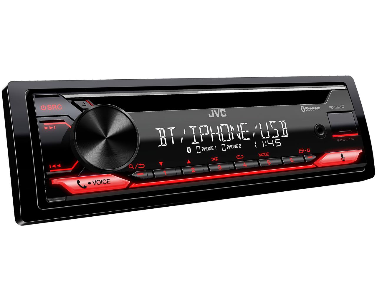 

Автомагнитола JVC KD-T812BT, 1 DIN, 4x50W, USB черный, KD-T812BT
