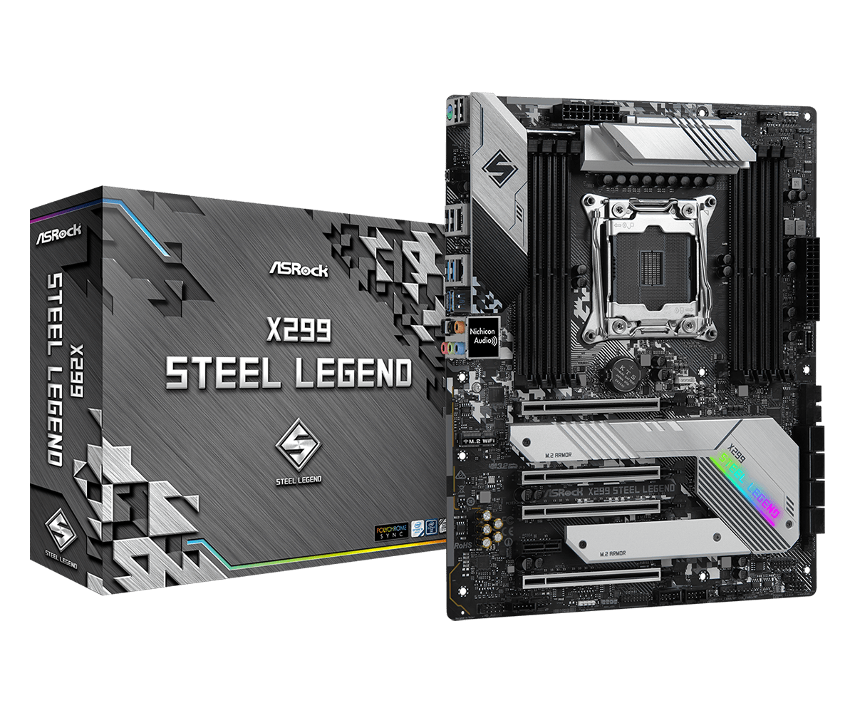 

Материнская плата ASRock X299 STEEL LEGEND, Socket2066, Intel X299, 8xDDR4, 4PCI-Ex16, 8SATA3, 7.1-ch, 2xGLAN, 6 USB 3.2, 1 USB Type-C, ATX, Retail, X299 STEEL LEGEND