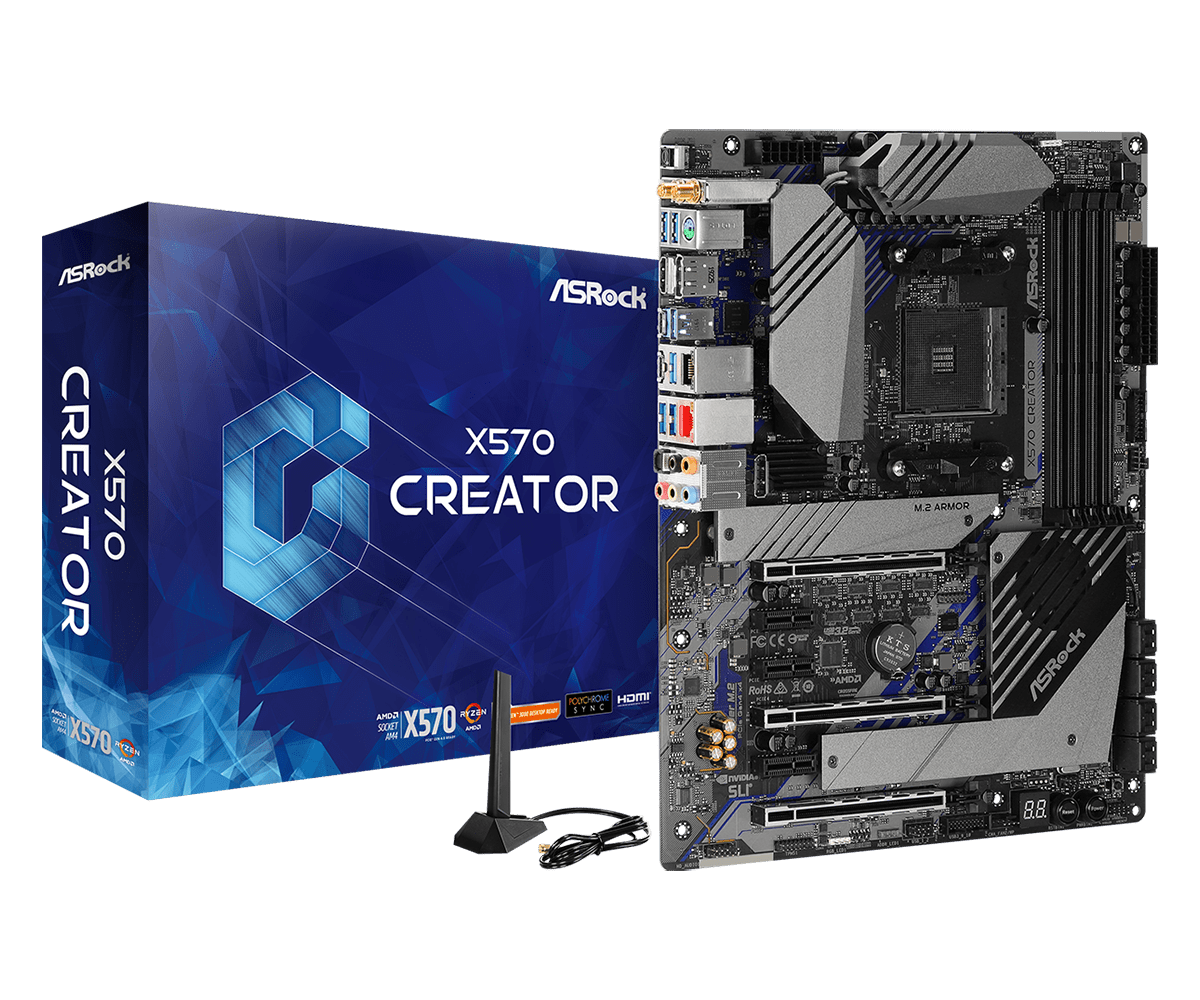 

Материнская плата ASRock X570 Creator, SocketAM4, AMD X570, 4xECC/non-ECC, GLAN, 10GLAN, 10 USB 3.2, 2 USB Type-C, ATX, Retail, X570 Creator