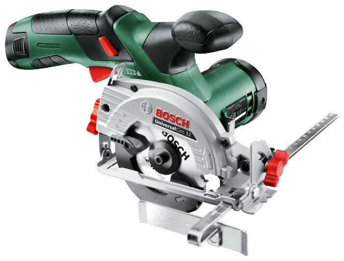 

Дисковая пила Bosch UniversalCirc 12, 1400 об/мин, диаметр диска 8.5 см, аккумуляторная Li-Ion 12 В 1x2.5 А·ч, подсветка (06033C7002), UniversalCirc 12
